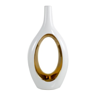 Vase blanc en céramique ovale or